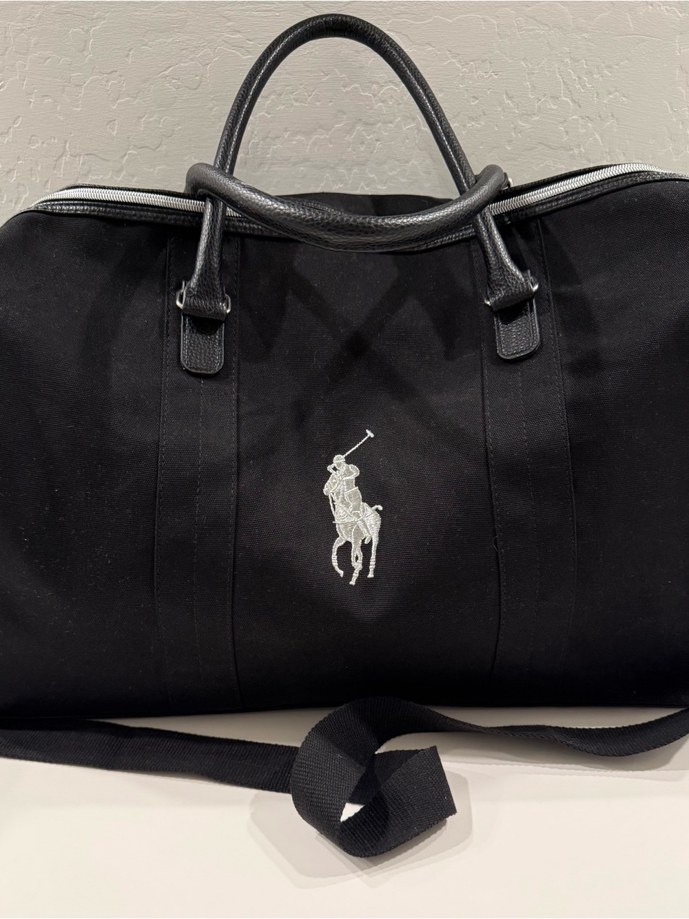 Ralph Lauren Black Canvas Duffel with Silver Polo Logo